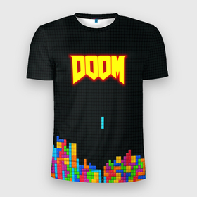 Мужская футболка 3D Slim с принтом Doom x tetrix коллабарация в Курске, 100% полиэстер с улучшенными характеристиками | приталенный силуэт, круглая горловина, широкие плечи, сужается к линии бедра | 