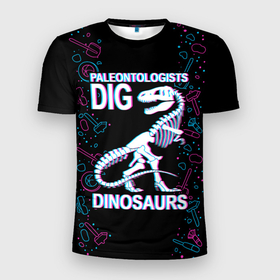 Мужская футболка 3D Slim с принтом Paleontologists dig dinosaurs , 100% полиэстер с улучшенными характеристиками | приталенный силуэт, круглая горловина, широкие плечи, сужается к линии бедра | Тематика изображения на принте: 
