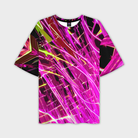 Мужская футболка oversize 3D с принтом Розовые энергетические линии в Курске,  |  | 