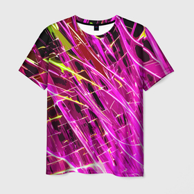 Мужская футболка 3D с принтом Розовые энергетические линии в Петрозаводске, 100% полиэфир | прямой крой, круглый вырез горловины, длина до линии бедер | 