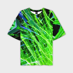 Мужская футболка oversize 3D с принтом Зелёные энергетические линии в Курске,  |  | 
