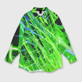 Мужская рубашка oversize 3D с принтом Зелёные энергетические линии в Курске,  |  | 