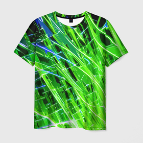 Мужская футболка 3D с принтом Зелёные энергетические линии в Петрозаводске, 100% полиэфир | прямой крой, круглый вырез горловины, длина до линии бедер | 