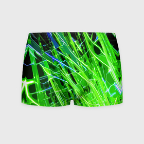 Мужские трусы 3D с принтом Зелёные энергетические линии в Курске, 50% хлопок, 50% полиэстер | классическая посадка, на поясе мягкая тканевая резинка | 