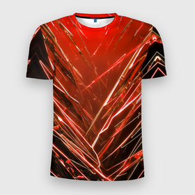 Мужская футболка 3D Slim с принтом Красные ломаные молнии в Белгороде, 100% полиэстер с улучшенными характеристиками | приталенный силуэт, круглая горловина, широкие плечи, сужается к линии бедра | Тематика изображения на принте: 