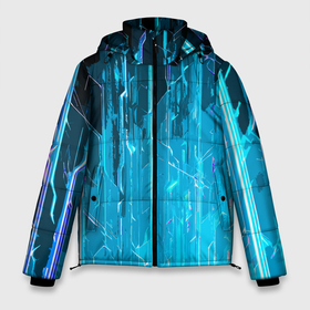 Мужская зимняя куртка 3D с принтом Белые линии на синем фоне в Екатеринбурге, верх — 100% полиэстер; подкладка — 100% полиэстер; утеплитель — 100% полиэстер | длина ниже бедра, свободный силуэт Оверсайз. Есть воротник-стойка, отстегивающийся капюшон и ветрозащитная планка. 

Боковые карманы с листочкой на кнопках и внутренний карман на молнии. | Тематика изображения на принте: 