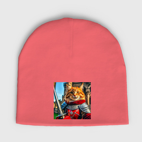 Мужская шапка демисезонная с принтом Рыжий кот рыцарь с мечом в Петрозаводске,  |  | Тематика изображения на принте: 