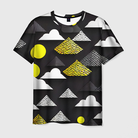Мужская футболка 3D с принтом Минимализм в облаках в Санкт-Петербурге, 100% полиэфир | прямой крой, круглый вырез горловины, длина до линии бедер | 