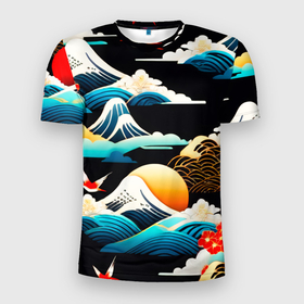 Мужская футболка 3D Slim с принтом Японская палитра природы в Белгороде, 100% полиэстер с улучшенными характеристиками | приталенный силуэт, круглая горловина, широкие плечи, сужается к линии бедра | 
