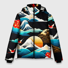 Мужская зимняя куртка 3D с принтом Японская палитра природы в Тюмени, верх — 100% полиэстер; подкладка — 100% полиэстер; утеплитель — 100% полиэстер | длина ниже бедра, свободный силуэт Оверсайз. Есть воротник-стойка, отстегивающийся капюшон и ветрозащитная планка. 

Боковые карманы с листочкой на кнопках и внутренний карман на молнии. | 