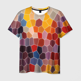 Мужская футболка 3D с принтом Красочная мозаика из кусочков различной формы в Тюмени, 100% полиэфир | прямой крой, круглый вырез горловины, длина до линии бедер | 