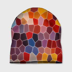 Шапка 3D с принтом Красочная мозаика из кусочков различной формы в Новосибирске, 100% полиэстер | универсальный размер, печать по всей поверхности изделия | 
