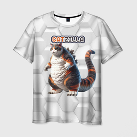 Мужская футболка 3D с принтом Catzilla big , 100% полиэфир | прямой крой, круглый вырез горловины, длина до линии бедер | Тематика изображения на принте: 