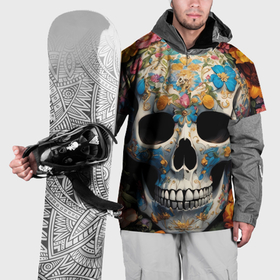 Накидка на куртку 3D с принтом Bright flowers and skull в Екатеринбурге, 100% полиэстер |  | Тематика изображения на принте: 