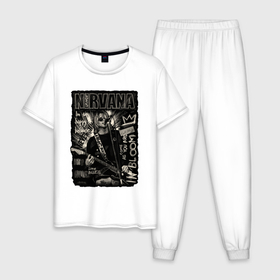 Мужская пижама хлопок с принтом Nirvana In Bloom в Кировске, 100% хлопок | брюки и футболка прямого кроя, без карманов, на брюках мягкая резинка на поясе и по низу штанин
 | Тематика изображения на принте: 