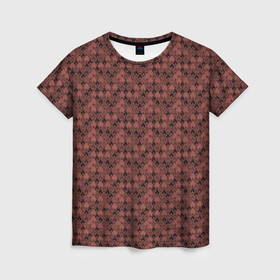 Женская футболка 3D с принтом Красно коричневый паттерн в Белгороде, 100% полиэфир ( синтетическое хлопкоподобное полотно) | прямой крой, круглый вырез горловины, длина до линии бедер | 