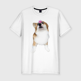 Мужская футболка хлопок Slim с принтом Взрослая собака корги в Тюмени, 92% хлопок, 8% лайкра | приталенный силуэт, круглый вырез ворота, длина до линии бедра, короткий рукав | 