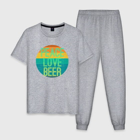 Мужская пижама хлопок с принтом Peace love beer в Екатеринбурге, 100% хлопок | брюки и футболка прямого кроя, без карманов, на брюках мягкая резинка на поясе и по низу штанин
 | 