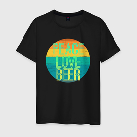 Мужская футболка хлопок с принтом Peace love beer в Курске, 100% хлопок | прямой крой, круглый вырез горловины, длина до линии бедер, слегка спущенное плечо. | Тематика изображения на принте: 