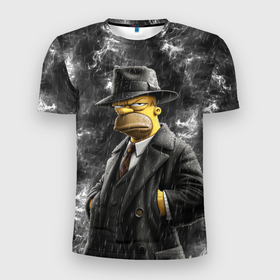Мужская футболка 3D Slim с принтом Гомер гангстер в Екатеринбурге, 100% полиэстер с улучшенными характеристиками | приталенный силуэт, круглая горловина, широкие плечи, сужается к линии бедра | 