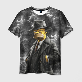 Мужская футболка 3D с принтом Гомер гангстер в Петрозаводске, 100% полиэфир | прямой крой, круглый вырез горловины, длина до линии бедер | Тематика изображения на принте: 