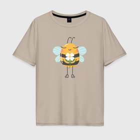 Мужская футболка хлопок Oversize с принтом Пчелка с ромашкой в Белгороде, 100% хлопок | свободный крой, круглый ворот, “спинка” длиннее передней части | 