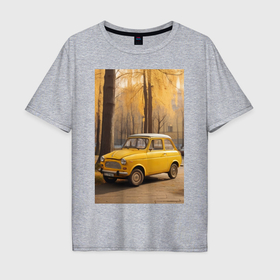 Мужская футболка хлопок Oversize с принтом Желтый ретро автомобиль в Кировске, 100% хлопок | свободный крой, круглый ворот, “спинка” длиннее передней части | 