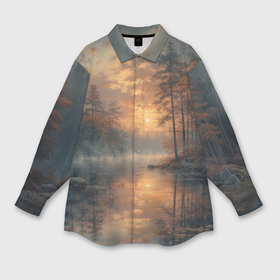 Мужская рубашка oversize 3D с принтом Лесная река на закате в Белгороде,  |  | Тематика изображения на принте: 