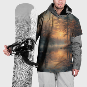 Накидка на куртку 3D с принтом Лесная река на закате в Белгороде, 100% полиэстер |  | Тематика изображения на принте: 