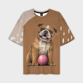Мужская футболка oversize 3D с принтом Бульдог с мячиком в Белгороде,  |  | 