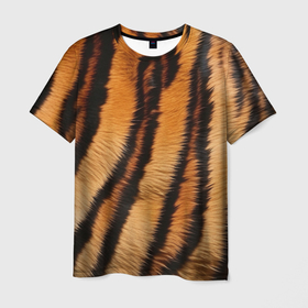 Мужская футболка 3D с принтом Тигровая шкура в Санкт-Петербурге, 100% полиэфир | прямой крой, круглый вырез горловины, длина до линии бедер | 