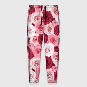 Мужские брюки 3D с принтом Красные и розовые розы в Кировске, 100% полиэстер | манжеты по низу, эластичный пояс регулируется шнурком, по бокам два кармана без застежек, внутренняя часть кармана из мелкой сетки | 