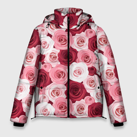 Мужская зимняя куртка 3D с принтом Красные и розовые розы , верх — 100% полиэстер; подкладка — 100% полиэстер; утеплитель — 100% полиэстер | длина ниже бедра, свободный силуэт Оверсайз. Есть воротник-стойка, отстегивающийся капюшон и ветрозащитная планка. 

Боковые карманы с листочкой на кнопках и внутренний карман на молнии. | 