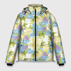 Мужская зимняя куртка 3D с принтом Пышные цветы в Тюмени, верх — 100% полиэстер; подкладка — 100% полиэстер; утеплитель — 100% полиэстер | длина ниже бедра, свободный силуэт Оверсайз. Есть воротник-стойка, отстегивающийся капюшон и ветрозащитная планка. 

Боковые карманы с листочкой на кнопках и внутренний карман на молнии. | 