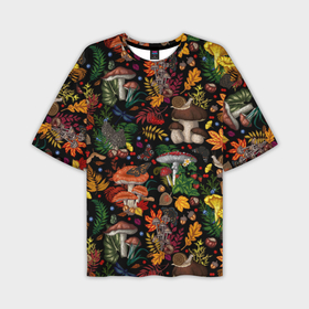 Мужская футболка oversize 3D с принтом Фон с лесными грибами в Санкт-Петербурге,  |  | Тематика изображения на принте: 