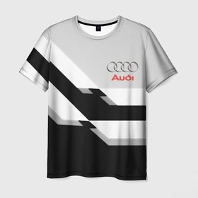 Мужская футболка 3D с принтом Audi sport geometry black в Санкт-Петербурге, 100% полиэфир | прямой крой, круглый вырез горловины, длина до линии бедер | 