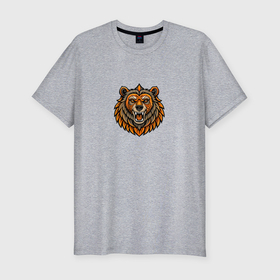 Мужская футболка хлопок Slim с принтом Царский медведь в Екатеринбурге, 92% хлопок, 8% лайкра | приталенный силуэт, круглый вырез ворота, длина до линии бедра, короткий рукав | 