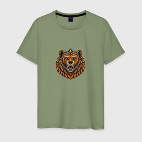 Мужская футболка хлопок с принтом Царский медведь в Белгороде, 100% хлопок | прямой крой, круглый вырез горловины, длина до линии бедер, слегка спущенное плечо. | 
