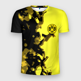 Мужская футболка 3D Slim с принтом Borussia sport geometry yellow в Кировске, 100% полиэстер с улучшенными характеристиками | приталенный силуэт, круглая горловина, широкие плечи, сужается к линии бедра | Тематика изображения на принте: 