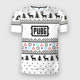 Мужская футболка 3D Slim с принтом PUBG игровой свитер с оленями , 100% полиэстер с улучшенными характеристиками | приталенный силуэт, круглая горловина, широкие плечи, сужается к линии бедра | 