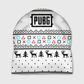Шапка 3D с принтом PUBG игровой свитер с оленями в Санкт-Петербурге, 100% полиэстер | универсальный размер, печать по всей поверхности изделия | 