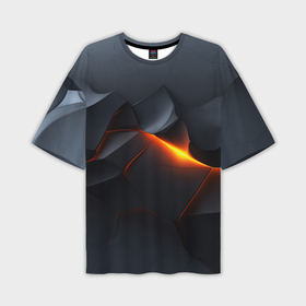 Мужская футболка oversize 3D с принтом Яркая оранжевая полоса на чреной абстракции в Санкт-Петербурге,  |  | 