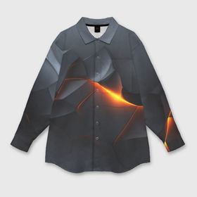 Мужская рубашка oversize 3D с принтом Яркая оранжевая полоса на чреной абстракции в Санкт-Петербурге,  |  | 