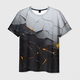 Мужская футболка 3D с принтом Неоновые  трещины в Кировске, 100% полиэфир | прямой крой, круглый вырез горловины, длина до линии бедер | 