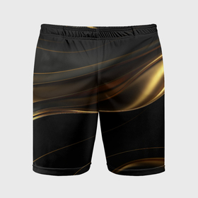 Мужские шорты спортивные с принтом Золотистые волны на черной абстракции в Тюмени,  |  | 
