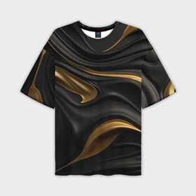 Мужская футболка oversize 3D с принтом Золотистые волны  на черной материи в Новосибирске,  |  | 