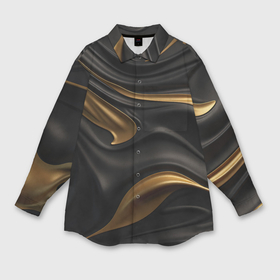 Мужская рубашка oversize 3D с принтом Золотистые волны  на черной материи в Петрозаводске,  |  | Тематика изображения на принте: 