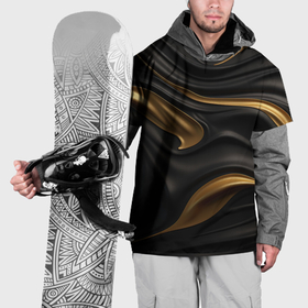 Накидка на куртку 3D с принтом Золотистые волны  на черной материи в Санкт-Петербурге, 100% полиэстер |  | Тематика изображения на принте: 