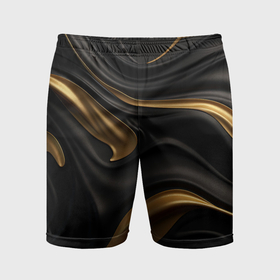 Мужские шорты спортивные с принтом Золотистые волны  на черной материи в Санкт-Петербурге,  |  | Тематика изображения на принте: 