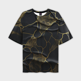 Мужская футболка oversize 3D с принтом Золотые волнистые волны на черной ткани в Тюмени,  |  | 